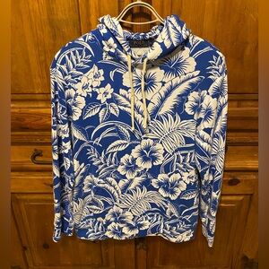 Polo Ralph Lauren Tropical Floral Spa Terry Hoodie Mens Medium Blue Pullover